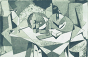 Etching of a cubist still life