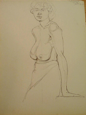 Student charcoal drawing of a draped female nude