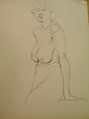 Student charcoal drawing of a draped female nude