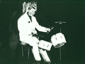 monotype print of a drummer