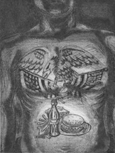 Etching of a tattooed man