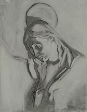 Student charcoal drawing of a sculpture of the Pieta