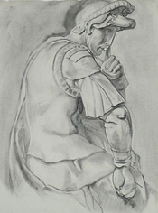 Student charcoal drawing of a Roman soldier