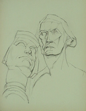 Student charcoal drawing of two heads